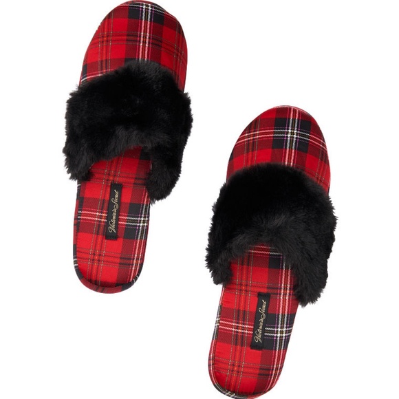 VS victoria's secret silky red plaid house slipper - Picture 2 of 7